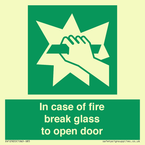 In case of fire break glass to open door
